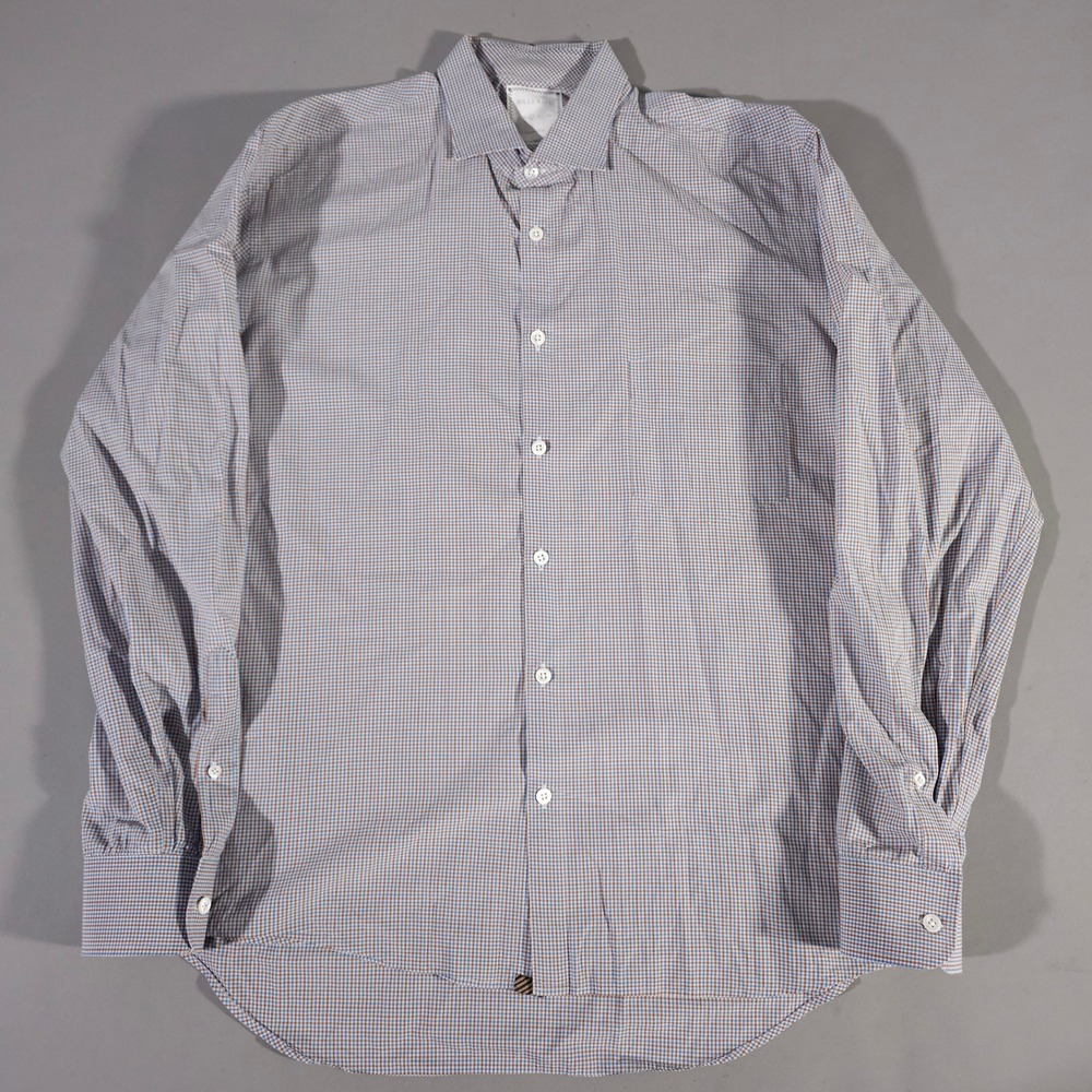 Billy Reid Button Down Shirt Mens L Blue Brown Gingham Standard Cut Cotton